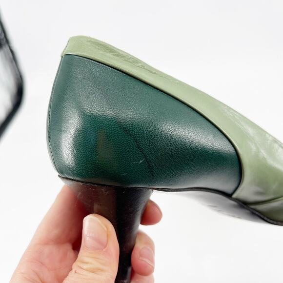 Vintage Prada Green Tricolor Colorblock Leather Square Toe Mid Heel Pumps 38.5 - Picture 10 of 11